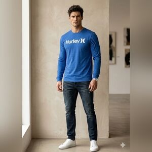 Hurley Nike Dri-Fit  Men's Long Sleeve Graphic Tee - Royal Blue Size Medium